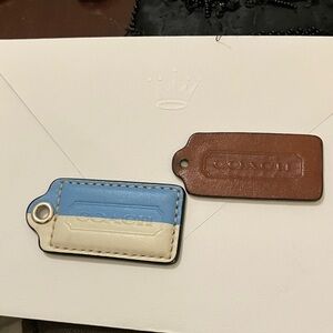 Coach Blue and Brown Leather handbag hang tags